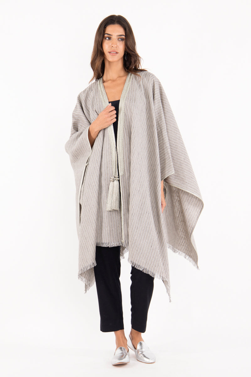 Classic Linen Striped Grey Poncho