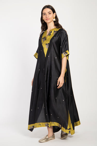 Tamara Silk Black & Yellow Dress