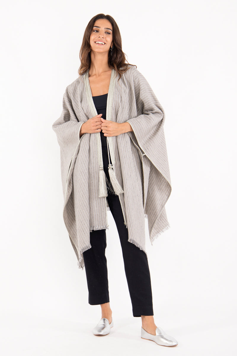 Classic Linen Striped Grey Poncho