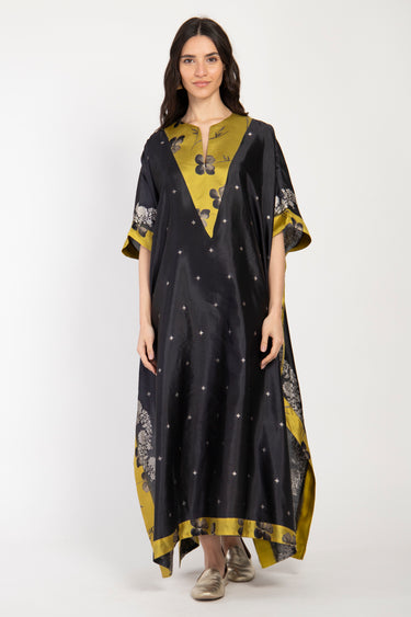 Tamara Silk Black & Yellow Dress