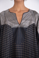 Rania Handwoven Silk Charcoal & Silver Dress
