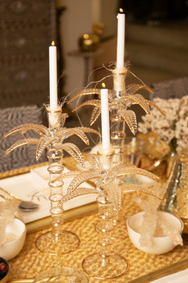 Palm Tree Glass Gold Candle Holder