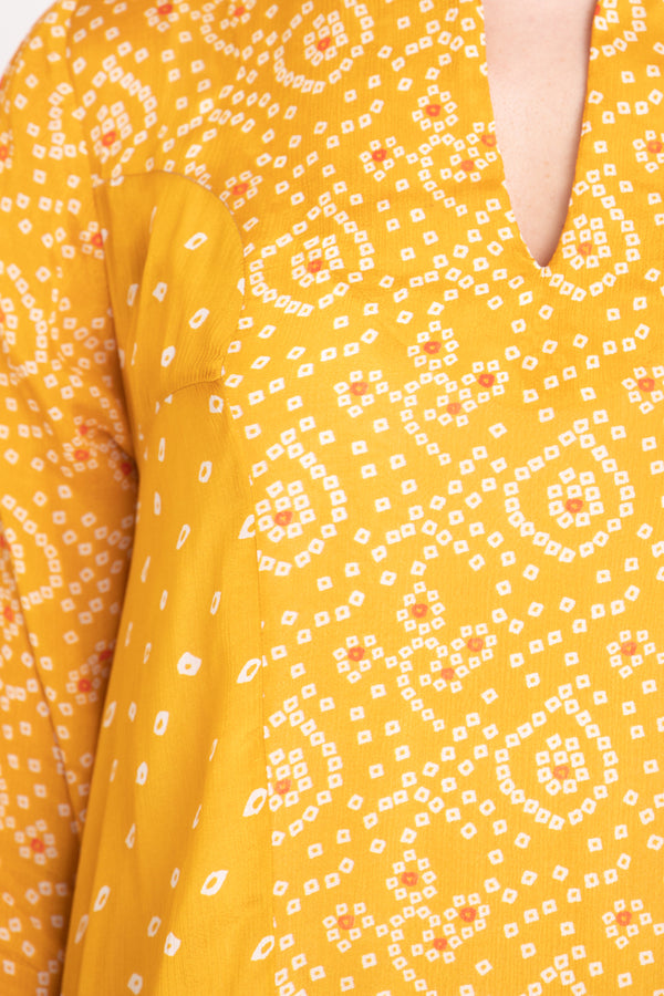 Layali Chiffon Printed Yellow Dots Dress