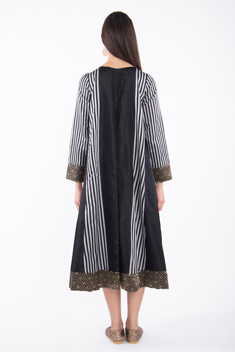 Souraya Silk Black Striped Dress