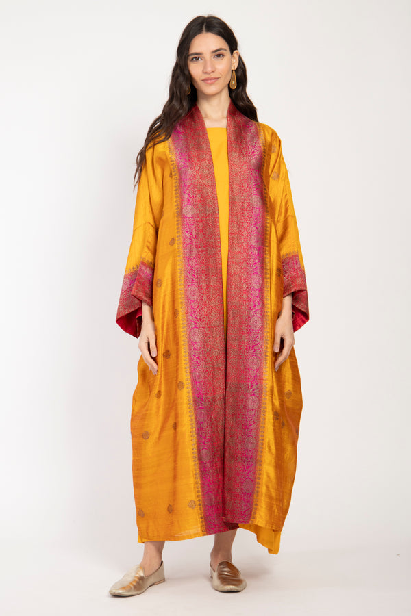 Yasma Silk Yellow & Pink Abaya