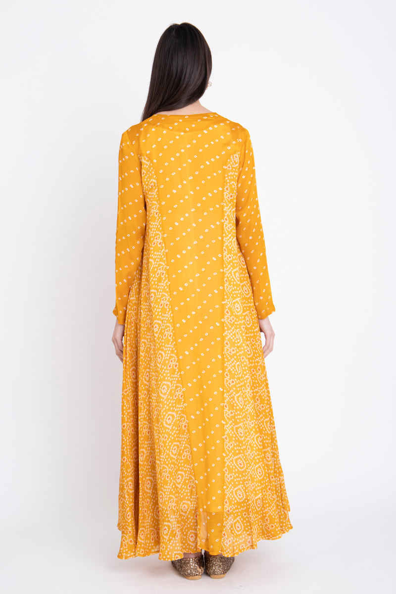 Layali Chiffon Printed Yellow Dots Dress