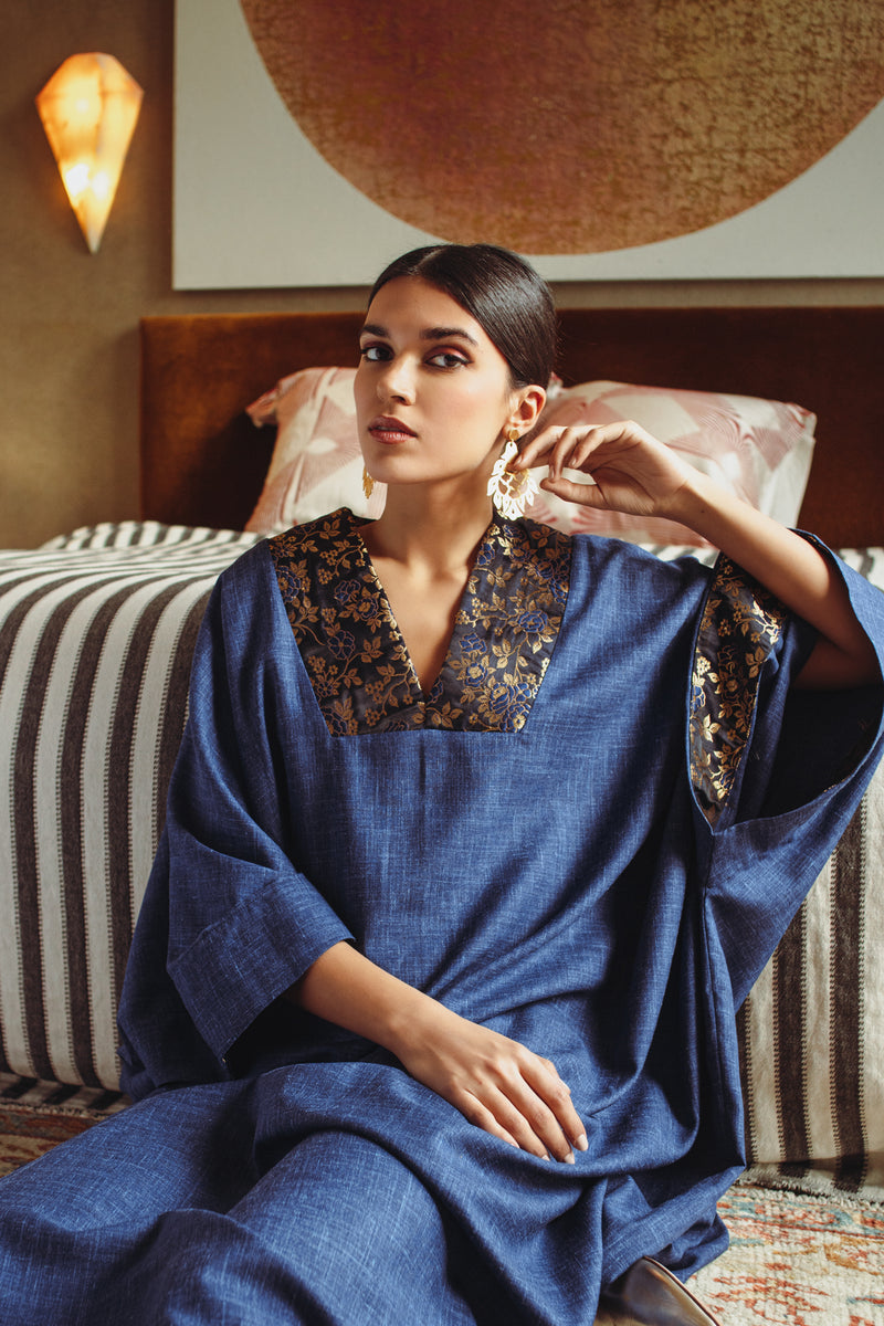 Adan Wool Blend Blue Kaftan