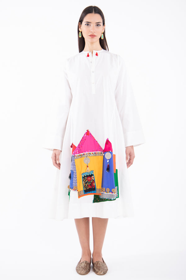 Nousayba Hand Embroidered Houses Dress