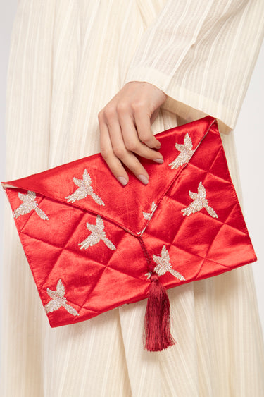 Fold Cotton Silk Red Pouch