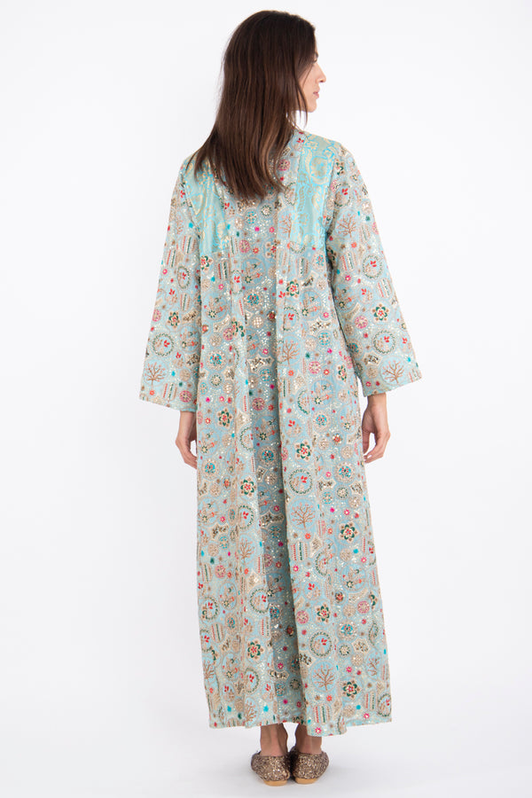 Rim Georgette Sky Blue Embroidered Abaya
