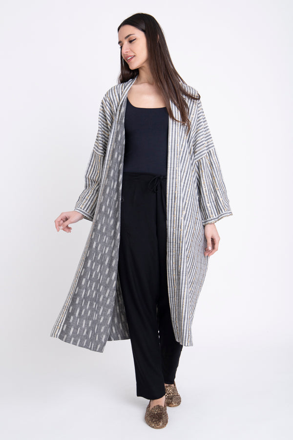 Tilal Cotton Striped Grey Abaya
