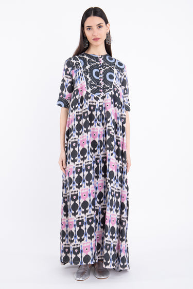 Saria Linen Ikat Printed Pink Dress