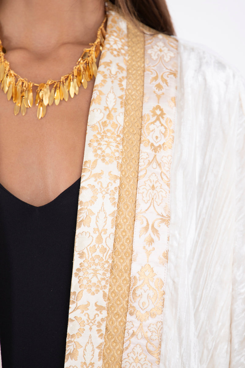 Yasma Velvet Off White Abaya