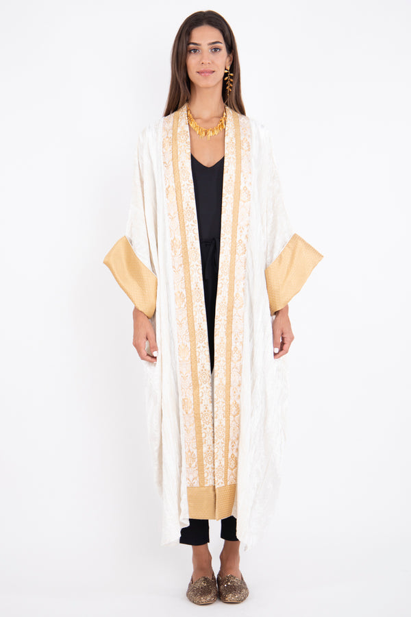 Yasma Velvet White & Gold Abaya