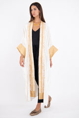 Yasma Velvet White & Gold Abaya