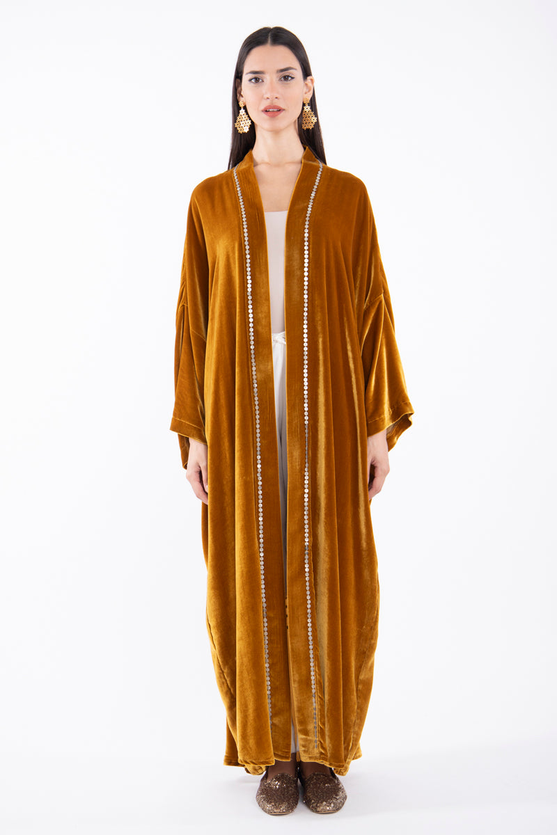 Yasma Silk Velvet Ochre Tree Abaya