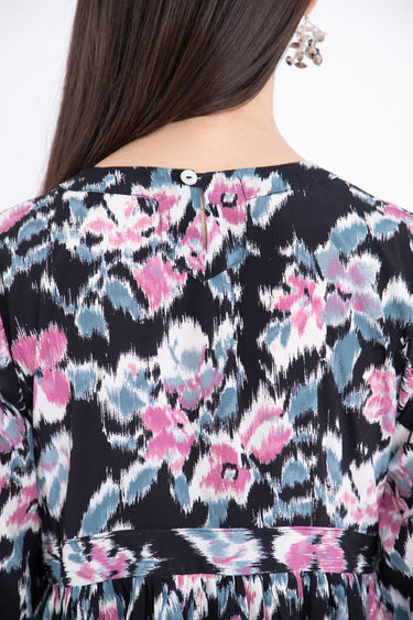 Zamzam Silk Printed Black & Pink Dress