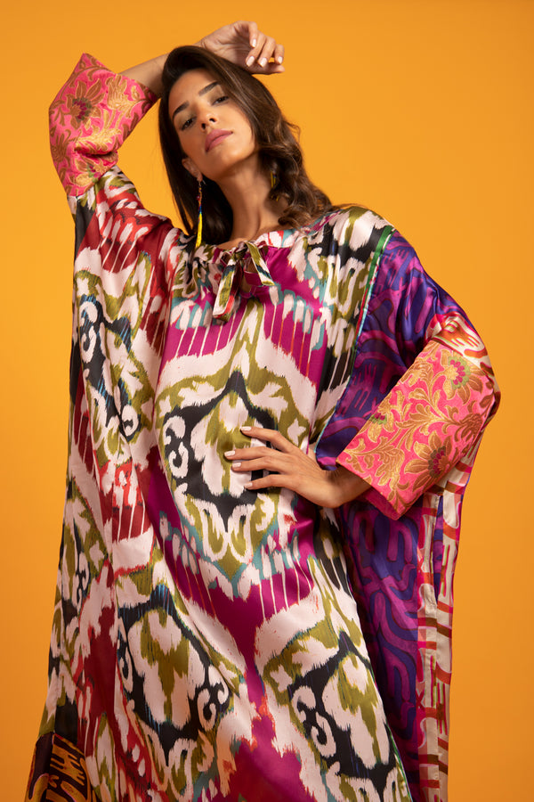Fay Silk Multicolor Ikat Dress
