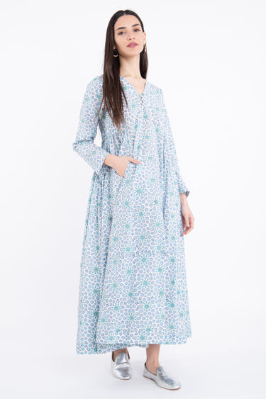Zamzam Cotton Printed Blue Dress