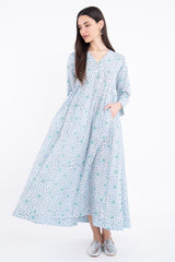 Zamzam Cotton Printed White With Blue Dress