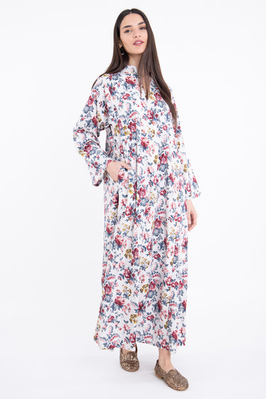 Habiba Cotton Printed White Jellaba