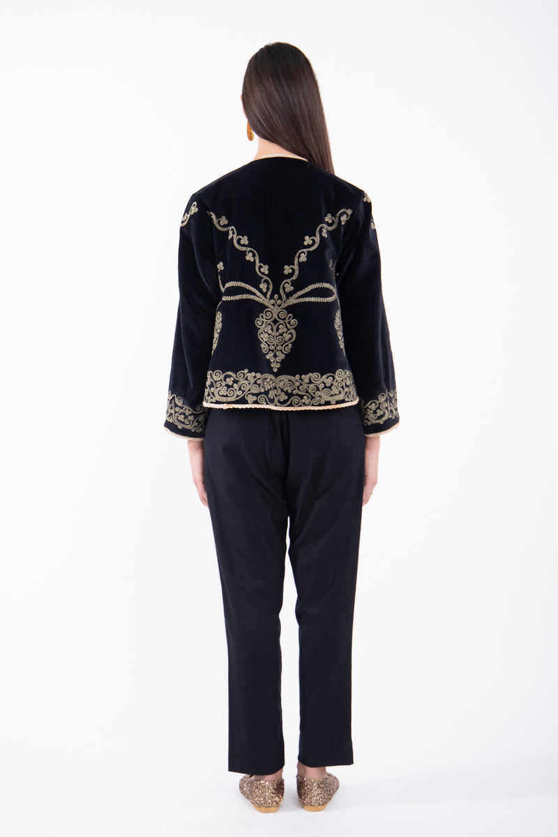 Ottoman Velvet Embroidered Black Jacket
