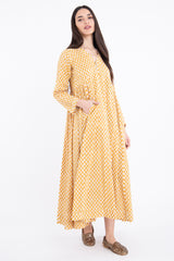 Zamzam Cotton Printed White With Yellow Dress