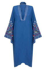 Mayss Al Rim Linen Royal Blue Embroidered Kaftan