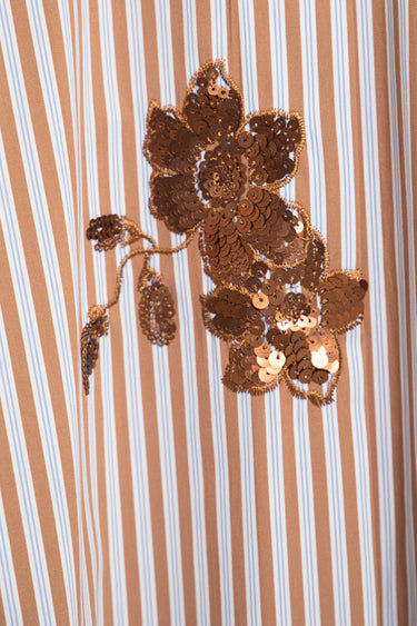 Fardous Cotton Stripe Embroidered Dress