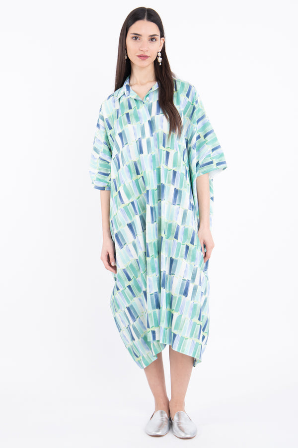 Edith Cotton Striped Blue & Green Kaftan