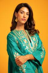 Nayyara Cotton Embroidered Green & Gold Dress