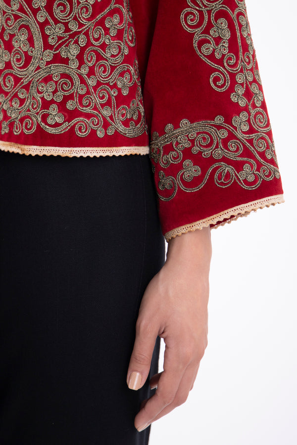 Ottoman Velvet Embroidered Red Jacket