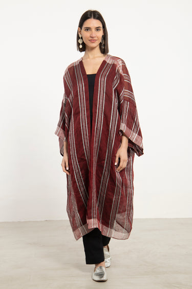 Yasma Linen Zari Burgundy Abaya