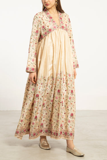 Aliaa Silk Embroidered Green & Pink Dress