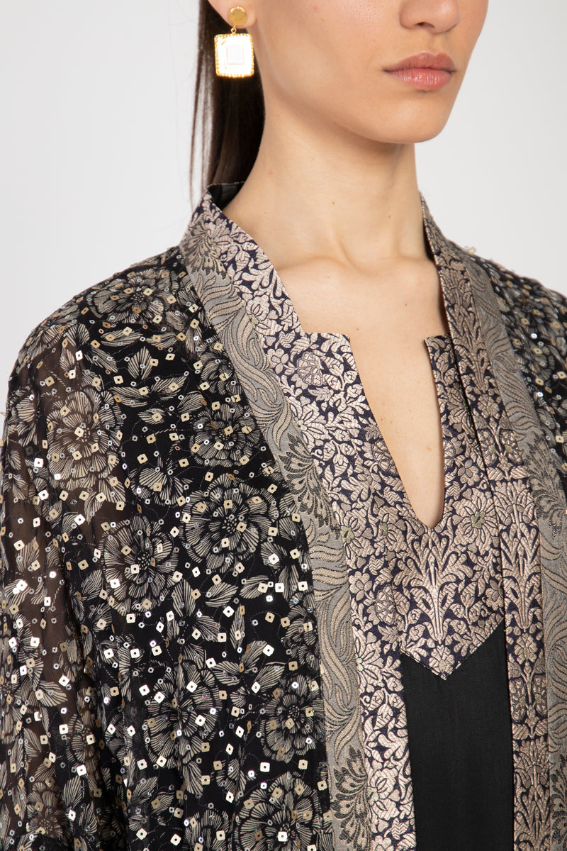 Khouloud Silk Georgette Black Two-Piece Set