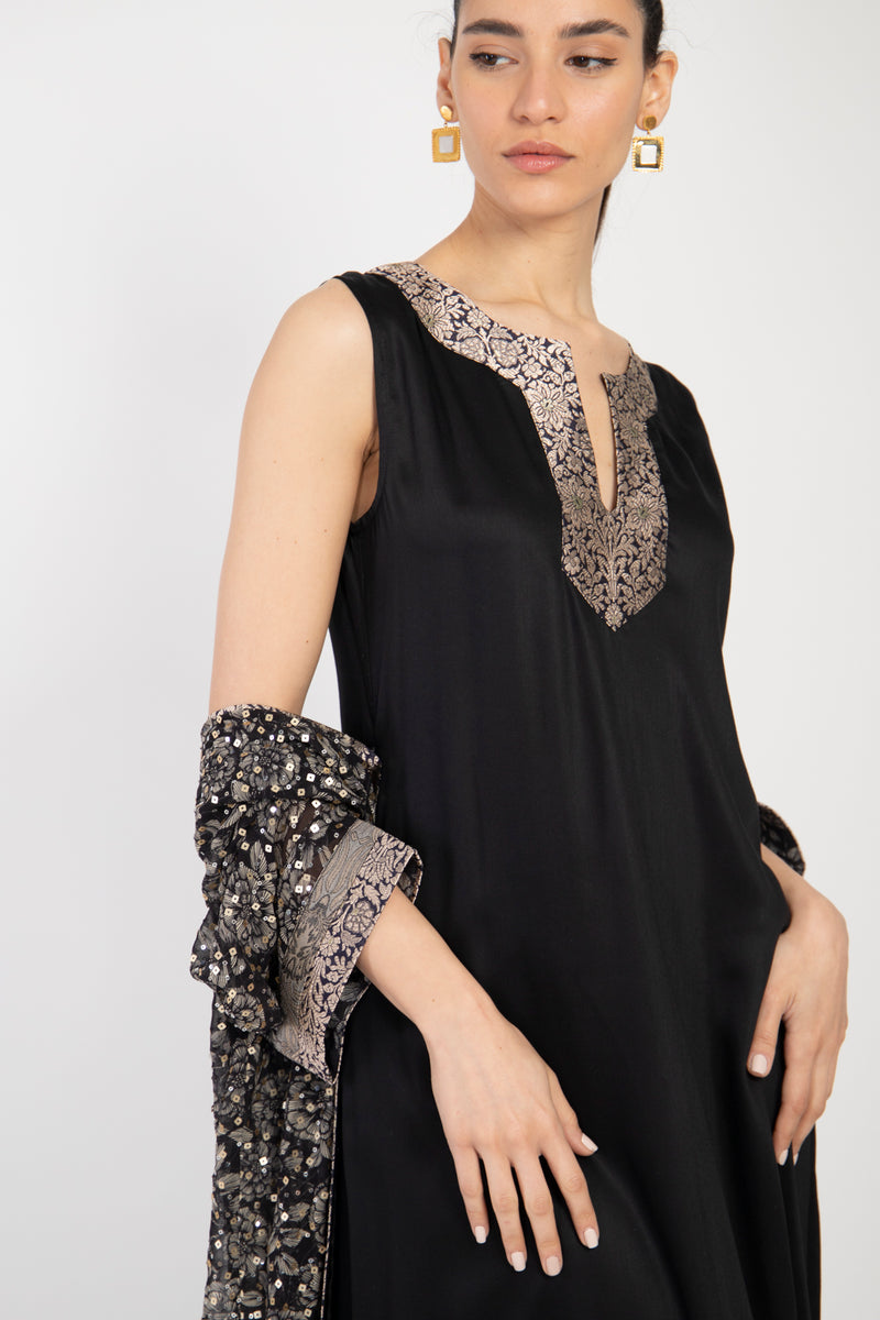 Khouloud Silk Georgette Black Two-Piece Set