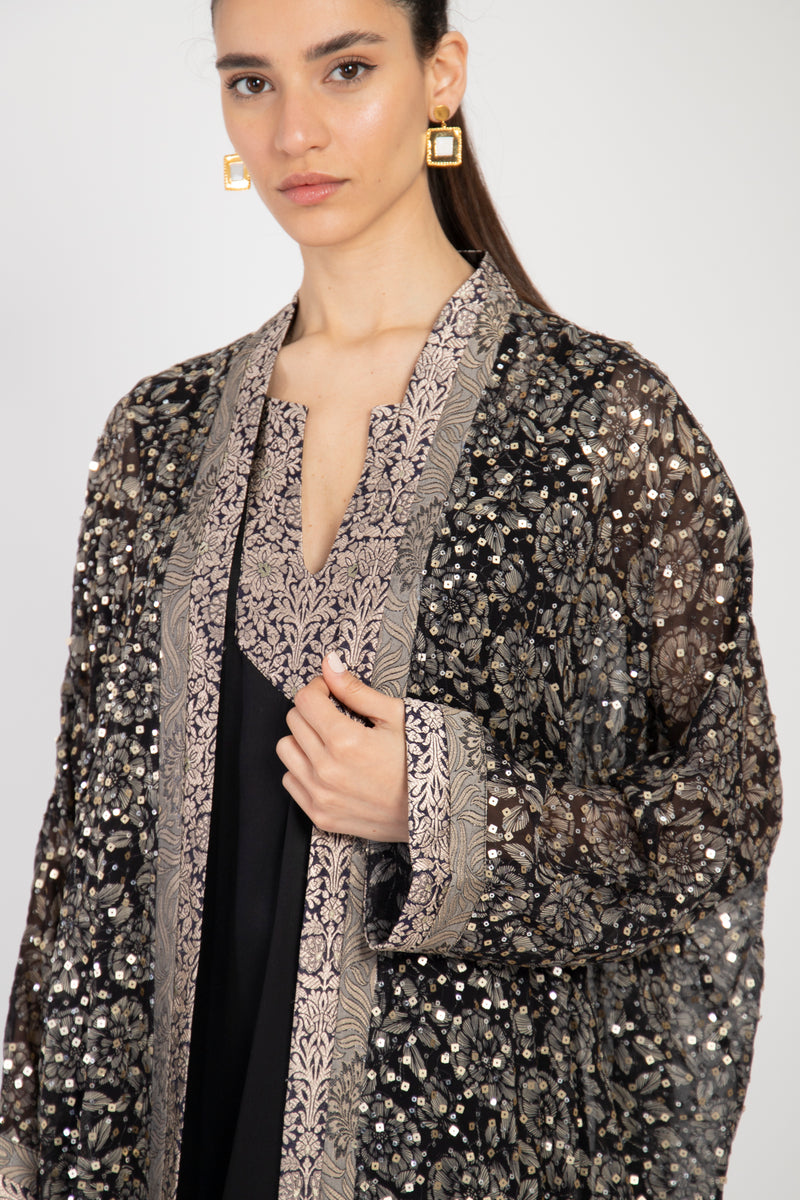 Khouloud Silk Georgette Black Two-Piece Set