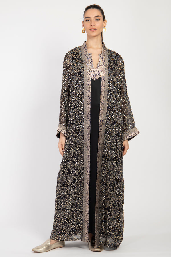 Khouloud Silk Georgette Black Two-Piece Set