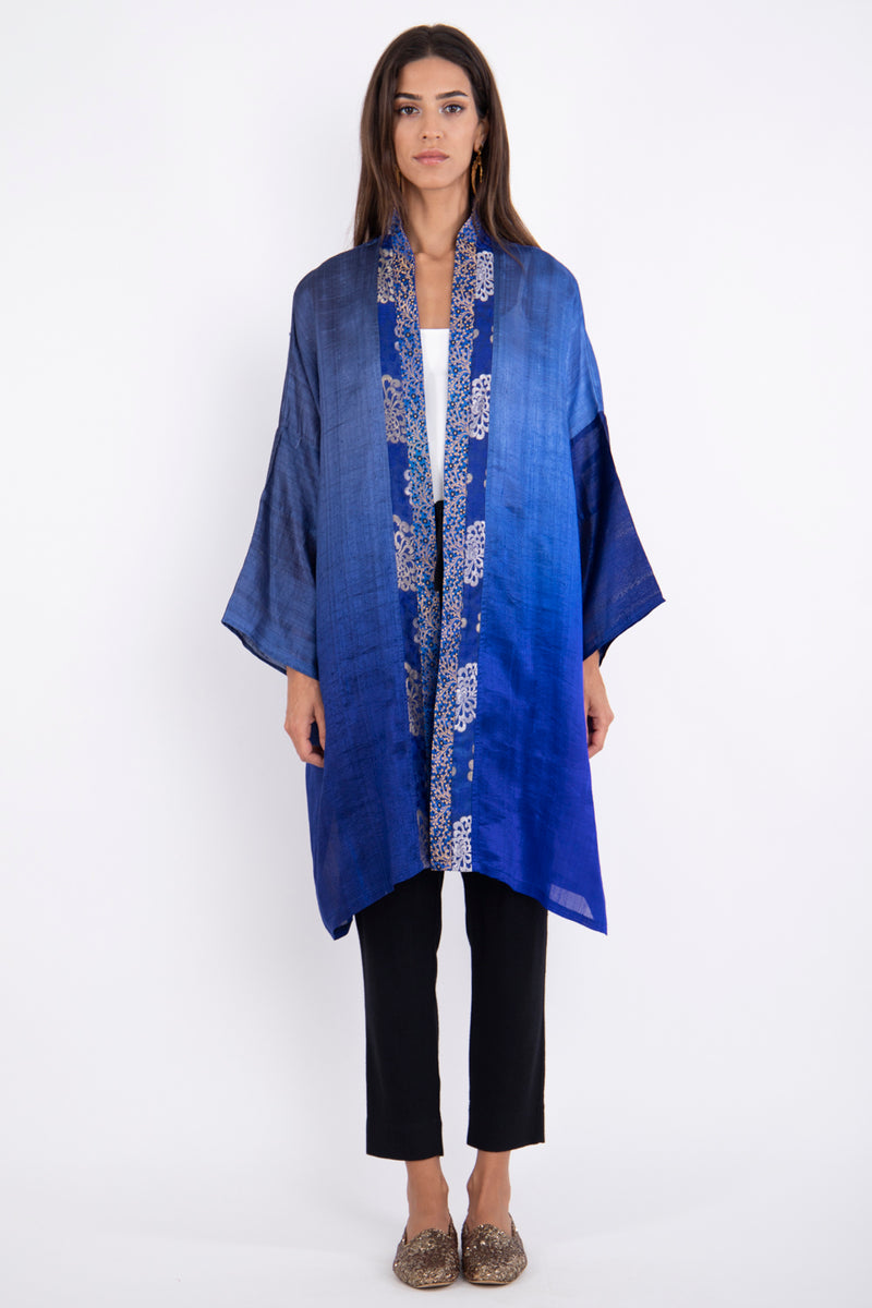 Khalida Silk Ombré Royal Blue Abaya
