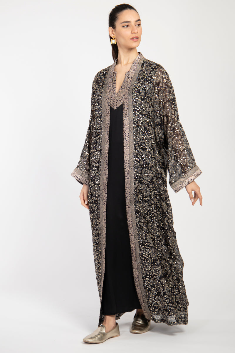 Khouloud Silk Georgette Black Two-Piece Set