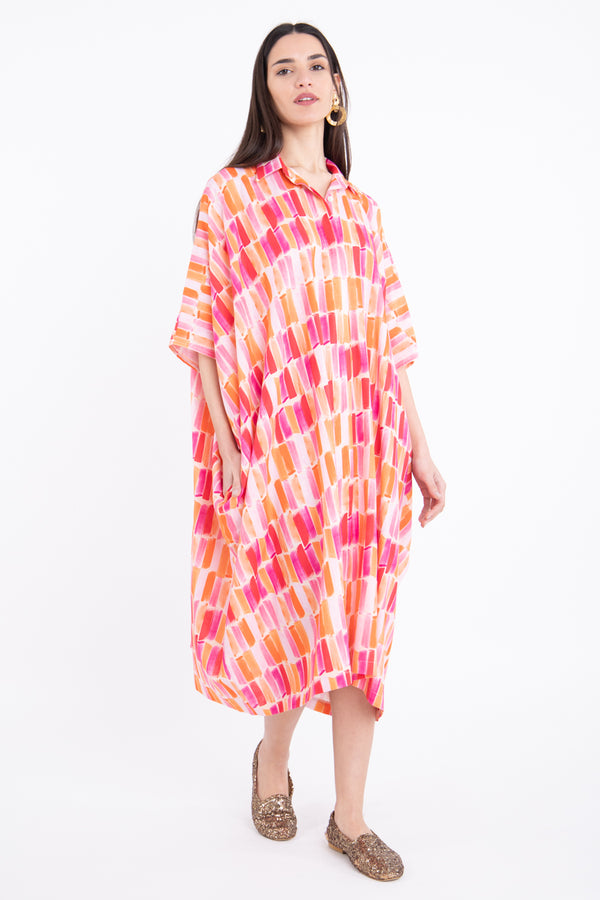 Edith Cotton Striped Orange & Pink Kaftan