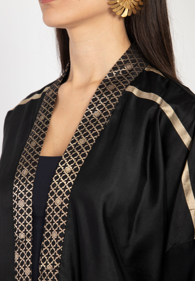 Khalida Silk Black & Gold Abaya