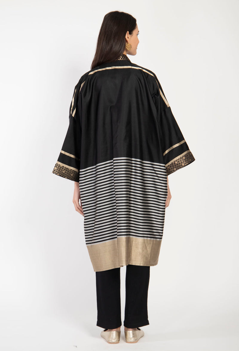 Khalida Silk Black & Gold Abaya