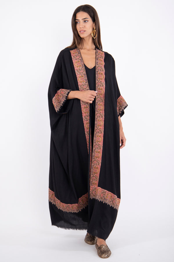 Foulard Wool Black Embroidered Abaya