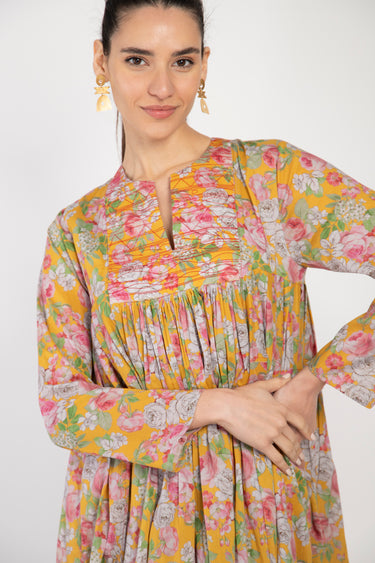 Farida Cotton Yellow Floral Dress