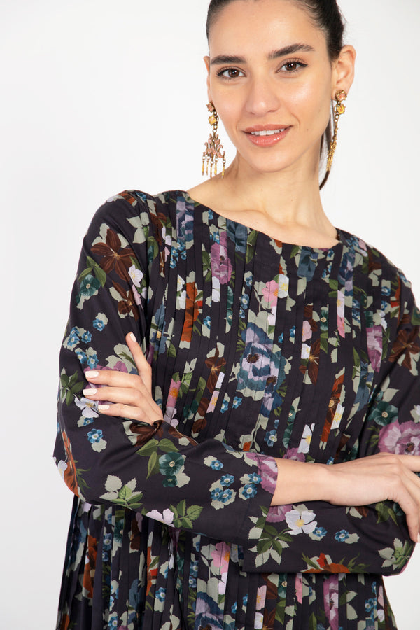 Lea Cotton Floral Black Dress