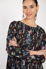 Lea Cotton Floral Black Dress