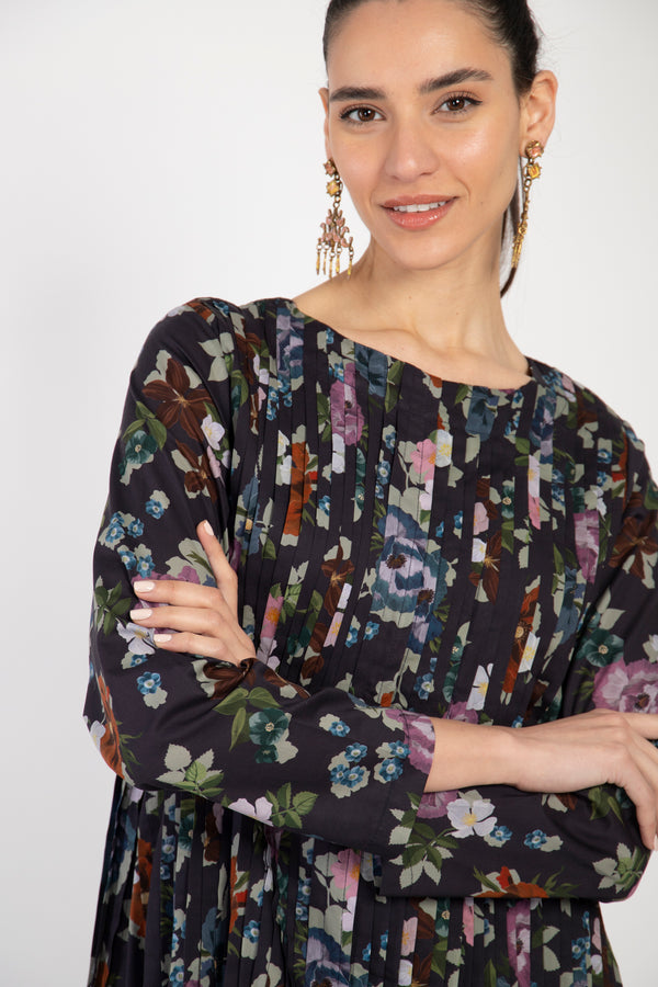 Lea Cotton Floral Black Dress