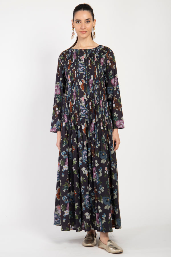 Lea Cotton Floral Black Dress
