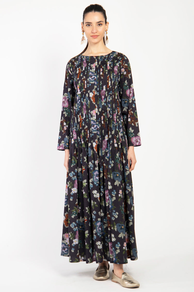 Lea Cotton Floral Black Dress